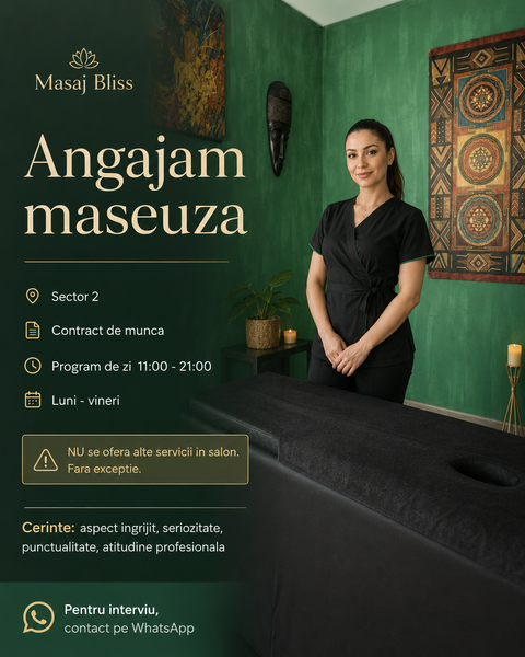 Maseuza pentru salon de masaj senzorial sector 2, program 11-21 de L-V